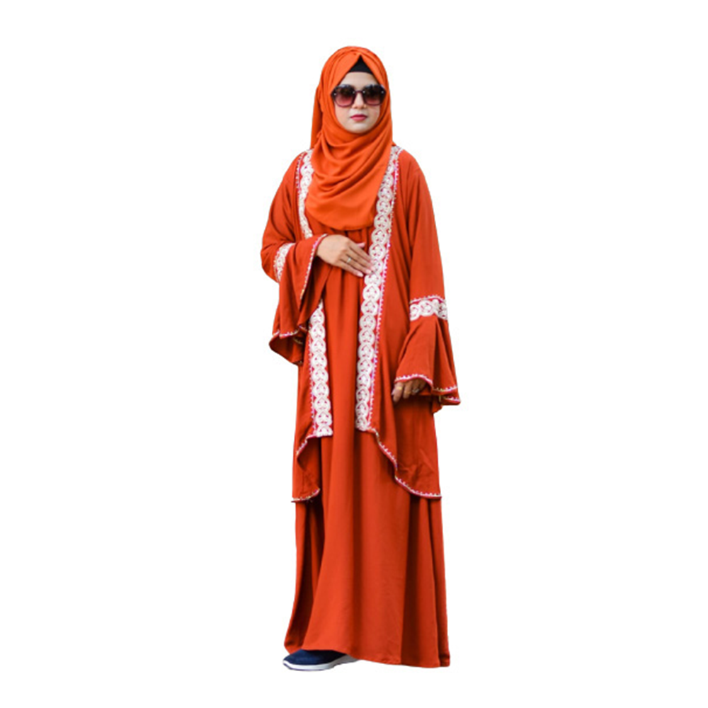 Dubai Cherry Fabric 1 Part Burqa Embroidery Work Code : 4820